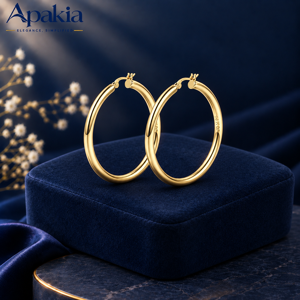 أقراط هوب ذهبي فاخر 14K – Apakia