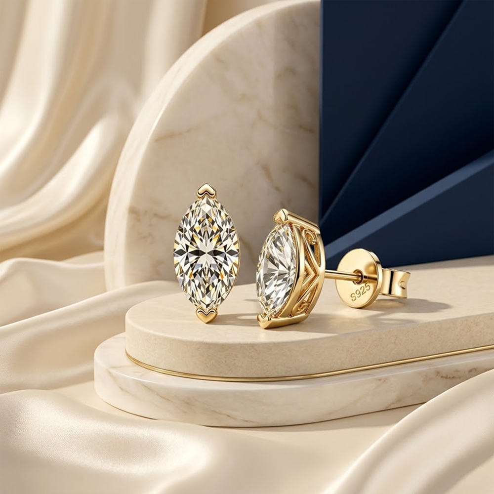 أقراط مويسانيت بقصة Marquise مطلية بالفضة S925 مع شهادة GRA