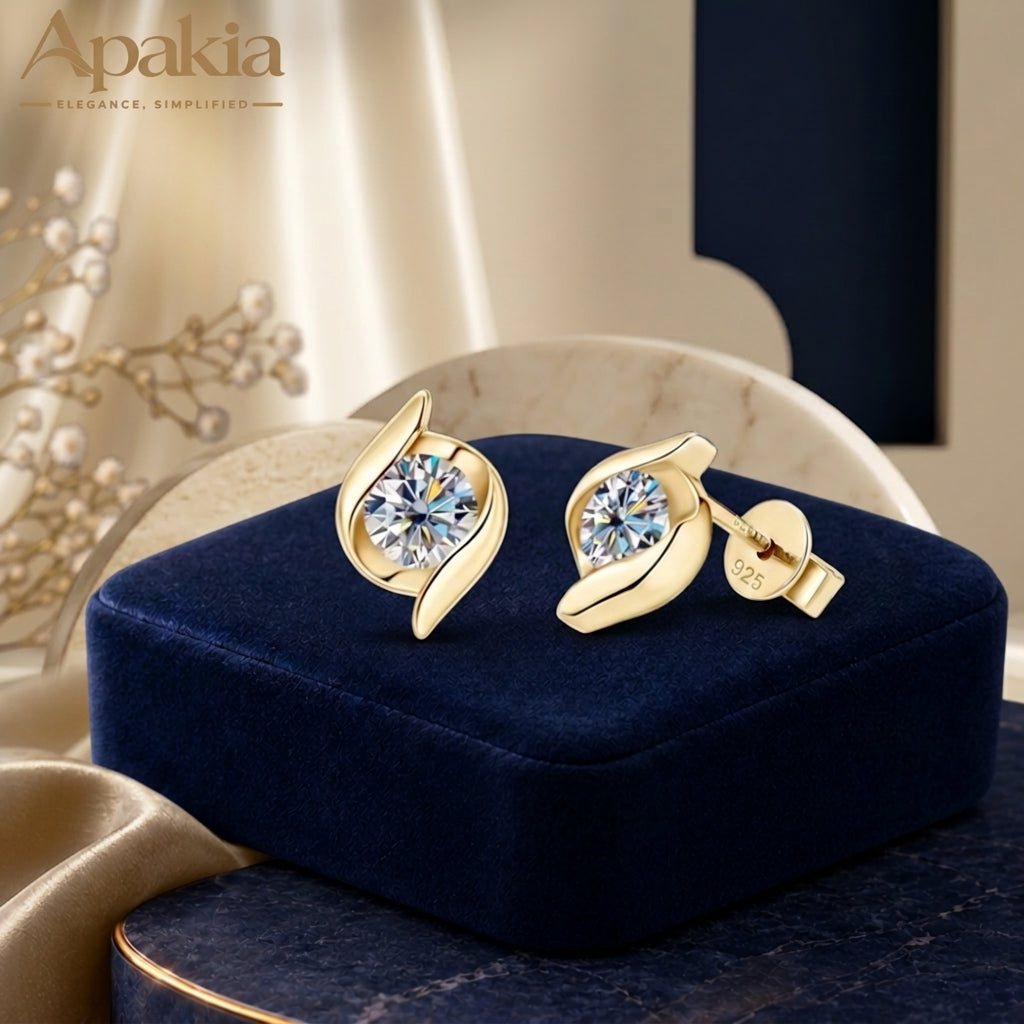 فضة 925 ريال مويسانيتي  gold color earrings