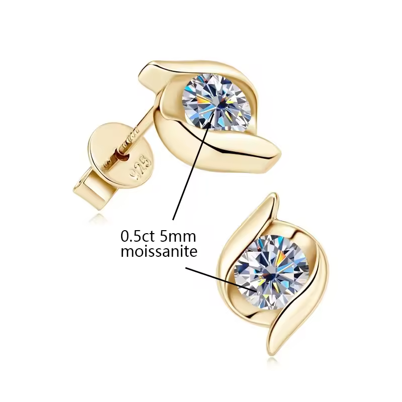 فضة 925 ريال مويسانيتي  gold color earrings